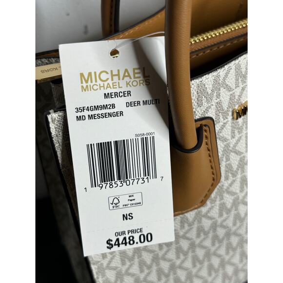 Michael Michael Kors NWT Mercer Medium Two-Tone Logo Crossbody Bag In Deer Multi - Picture 8 of 9
